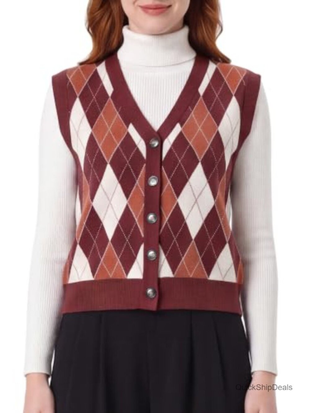 Sweater Vest Womens School Uniform Argyle Button Down